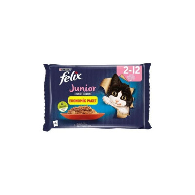 Felix Pouch Jöle İçinde Sığır Etli ve Tavuklu Yavru Kedi Konservesi 85gr (4'lü)